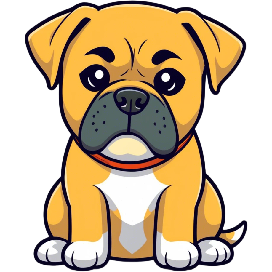 Blonde boxer, dog face with a slight underbite  under right emoji