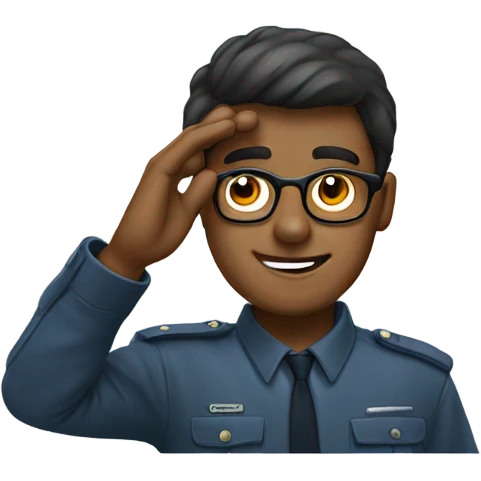 A guy with eyeglasses saluting emoji