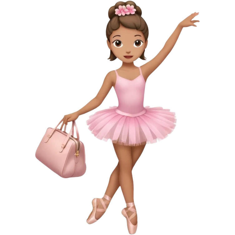 girl with a Hawaiian flower in her hair, wearing ballet heels, doing ballet with a bag emoji