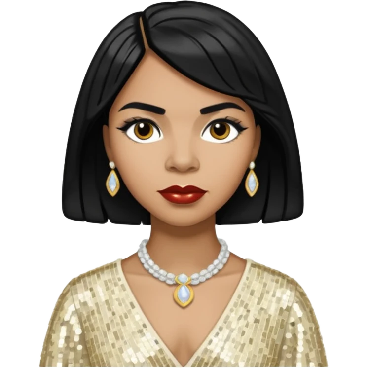 Marian Anderson with black hair, ivory sequin outfit emoji