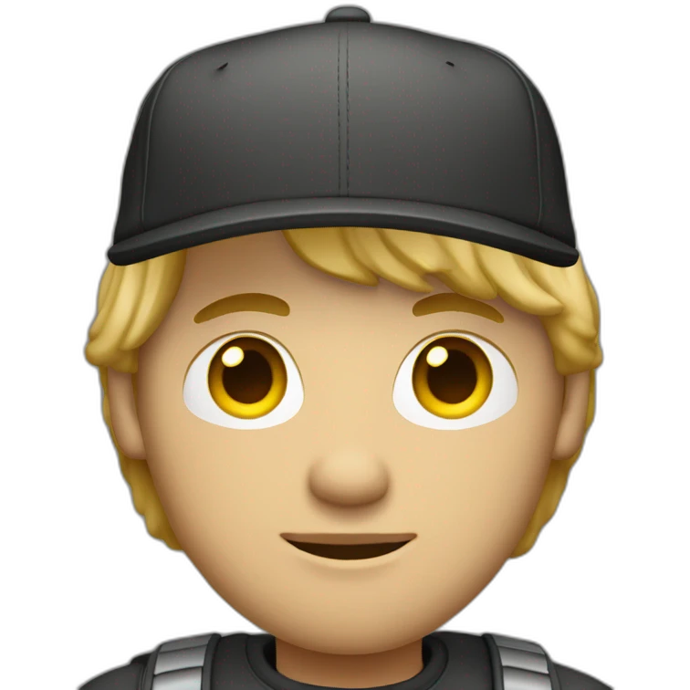 dark blonde guy wearing a cap with a mac book pro emoji