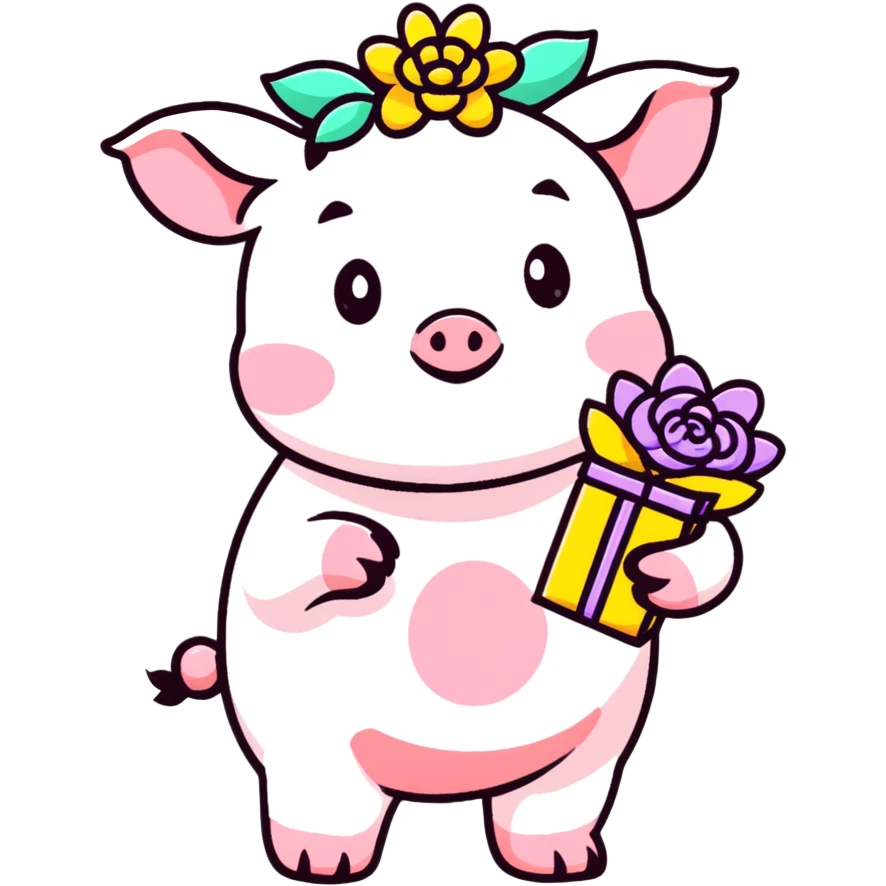 piglet with flower crown and gift bag emoji