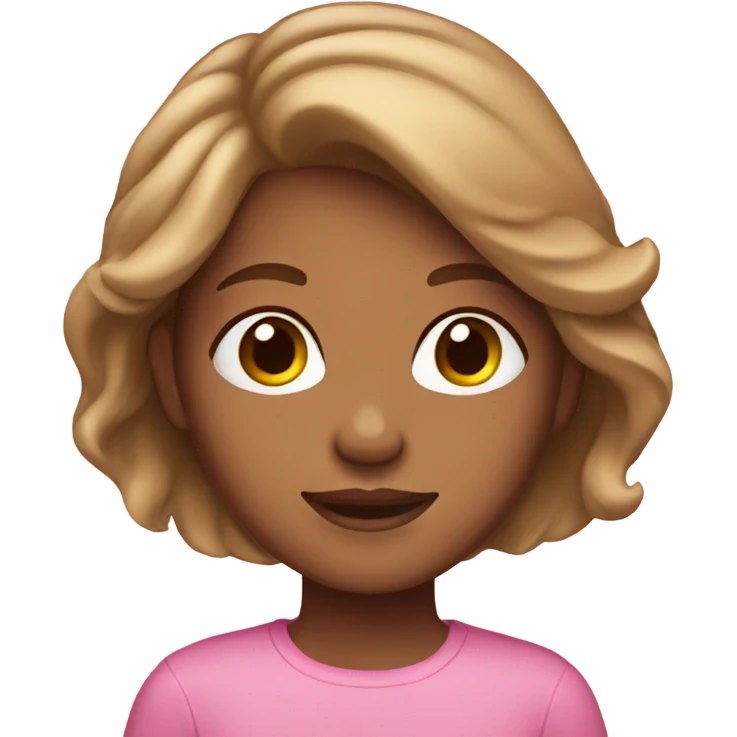 Tan girl with light brown hair wearing pink emoji