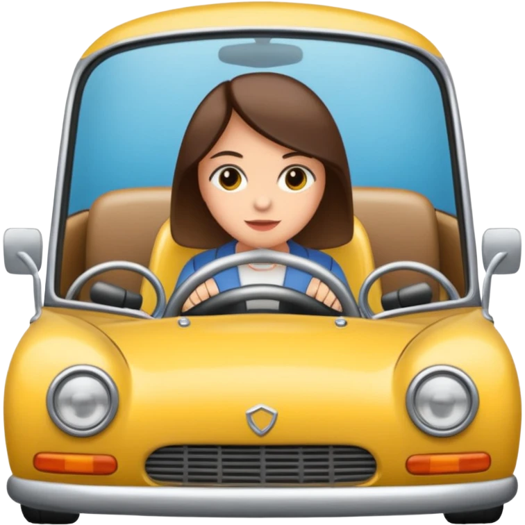 Crea un emoji con fondo transparente en PNG de una persona manejando un vehículo, que se vea desde el parabrisas frontal. emoji