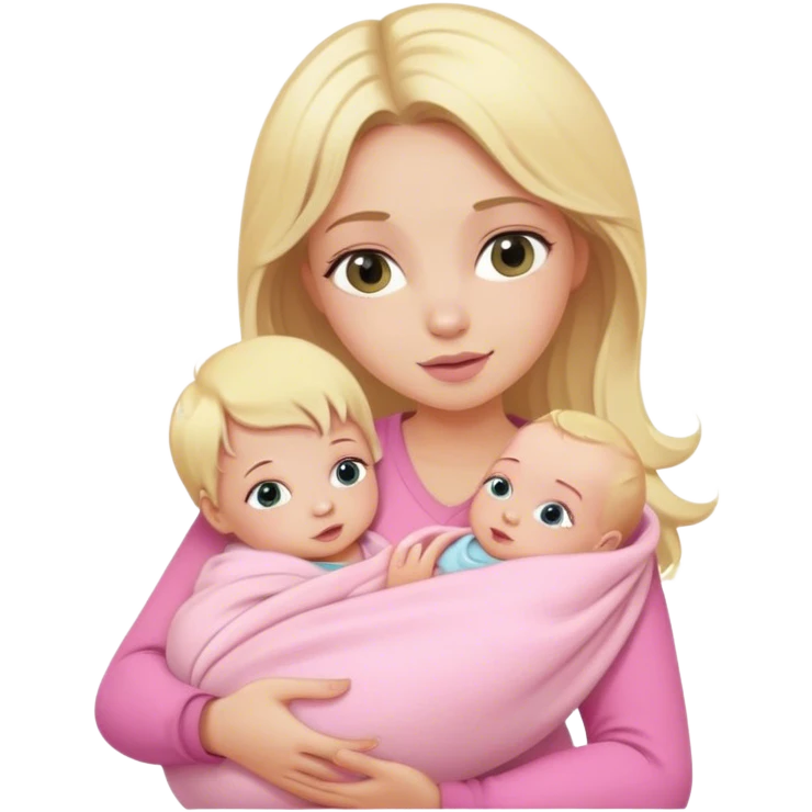 Blonde girl holding a new born baby while the baby is wrapped in pink. emoji