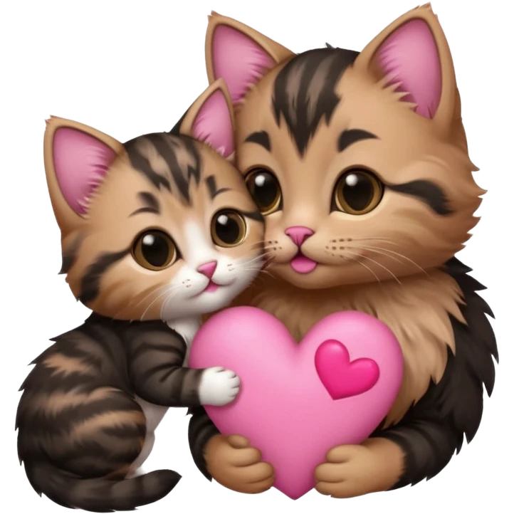 Kitten kissing black mommy kitten on the cheek with a pink heart symbol emoji