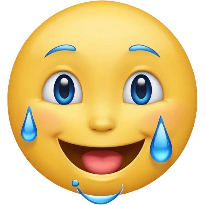 Emoji, yellow round laughing face, blue tears of joy on it  emoji