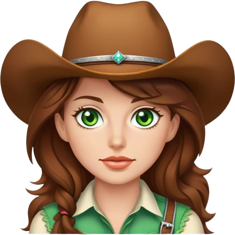 Brown haired cowgirl with green eyes emoji