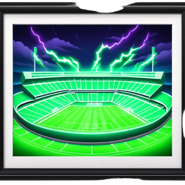 Cinematic realistic 3d neon green lightning above the football stadium emoji