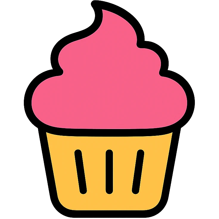 simple and cute cupcake with pink icing, color outline icon style emoji