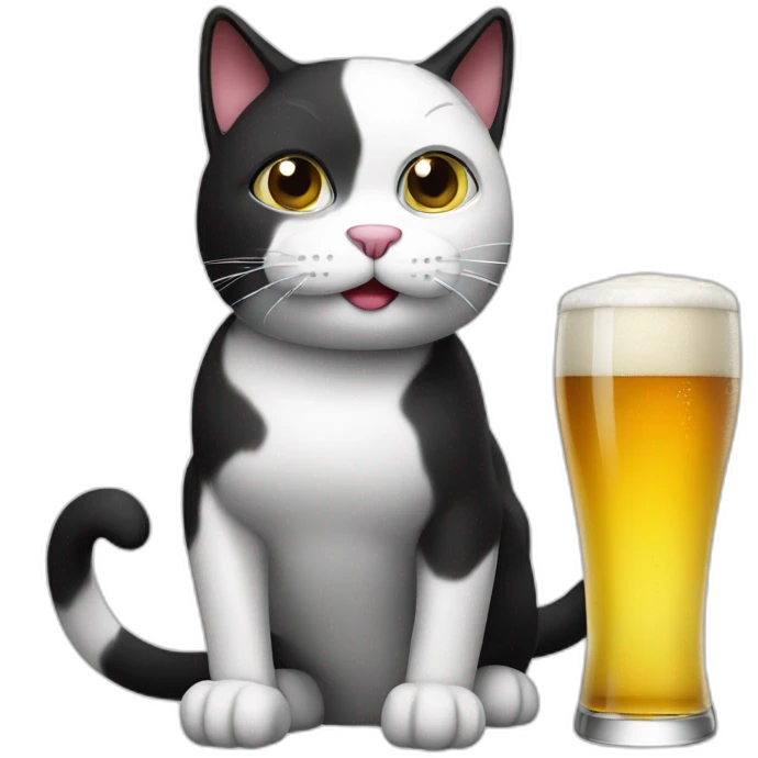 black and whit beer drinking cat emoji