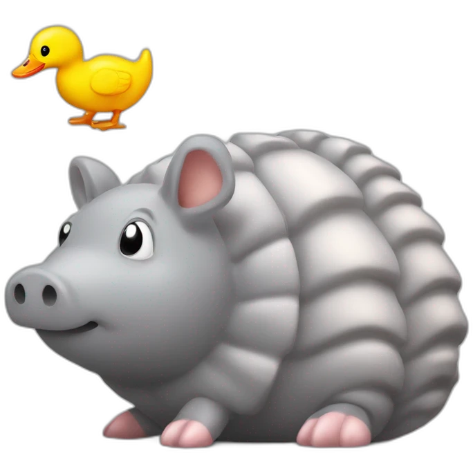 Gray pig armadillo centipede insect with yellow duck face rubber ducky emoji