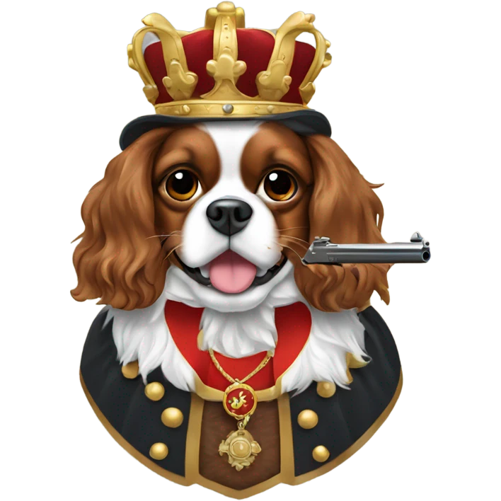 King Charles cavalier holding pistol in mouth  emoji