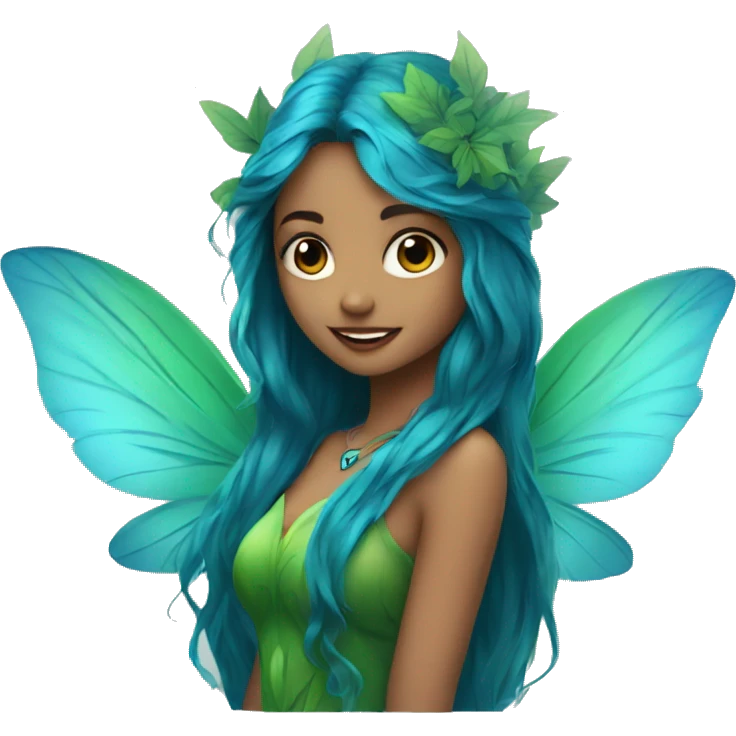 Beautiful, leaf, fairy, blue, turqoise, green, long hair, big wings emoji