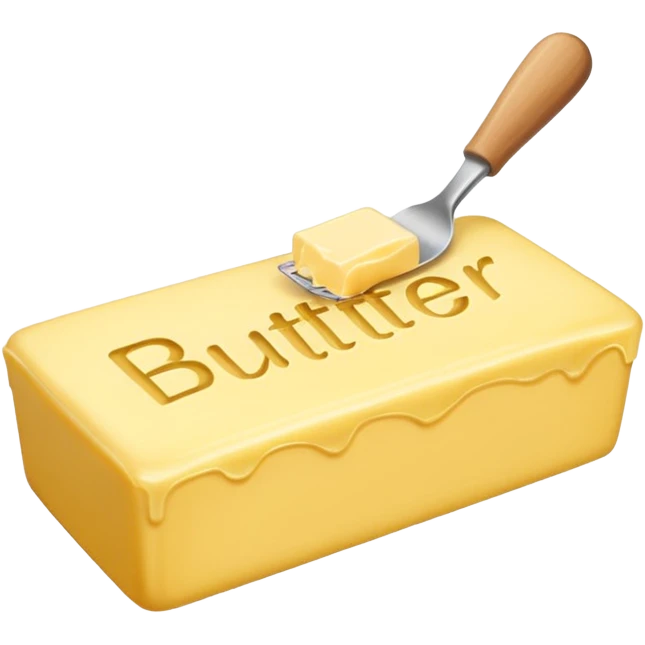Create an image with butter and text in front that says butter  emoji