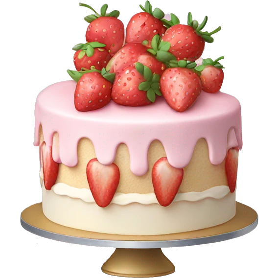 Light Pink strawberries and cream birthday cake  emoji