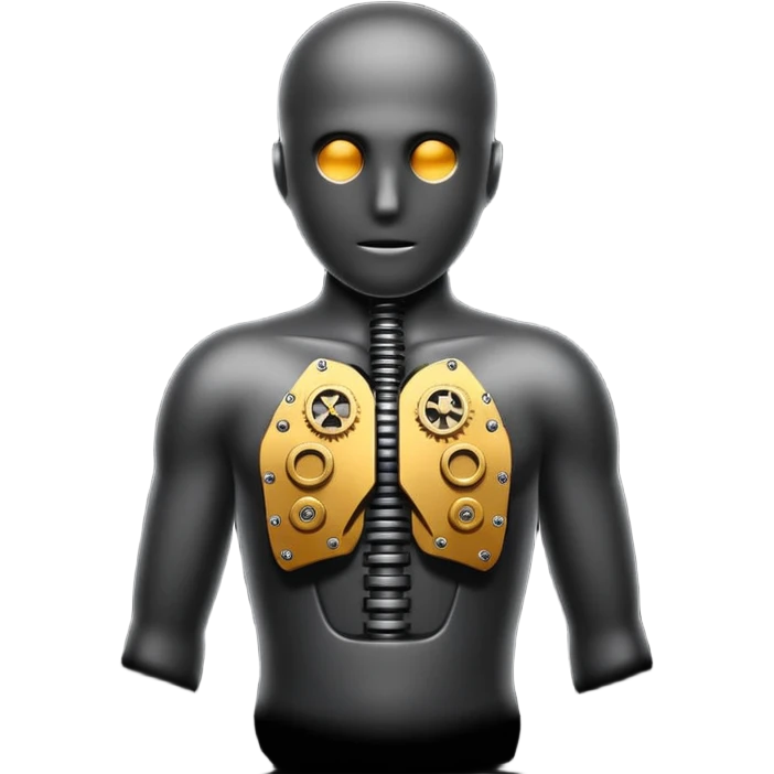 Minimalistic flat vector icon, iOS style, thin black contour on white background. Human silhouette with gear inside the chest. Clean, no text, no shadows emoji
