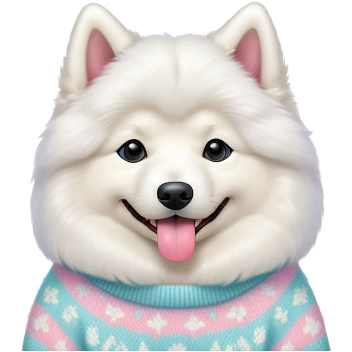 cute 
Samoyed tongue hanging out sitting 
 in a cute pastel sweater emoji