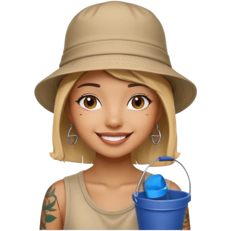 Cool girl with neck tattoo and bucket hat emoji