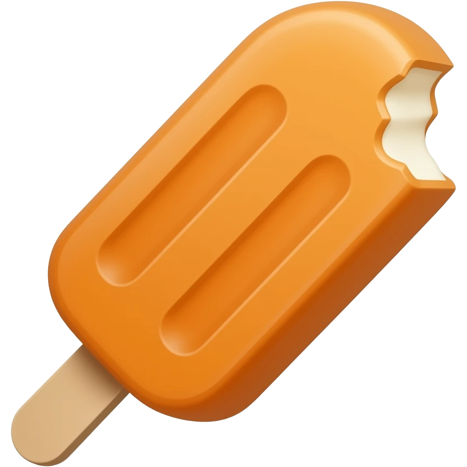 A solid Orange ice cream bar emoji, with a bite out at the top right exposing the white inside. Make the bar 45⁰ emoji