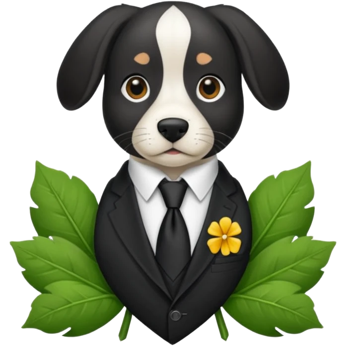 Un Springer allemand noir en costard-cravate et dans la petite poche du costard il y a un trèfle à quatre feuilles emoji