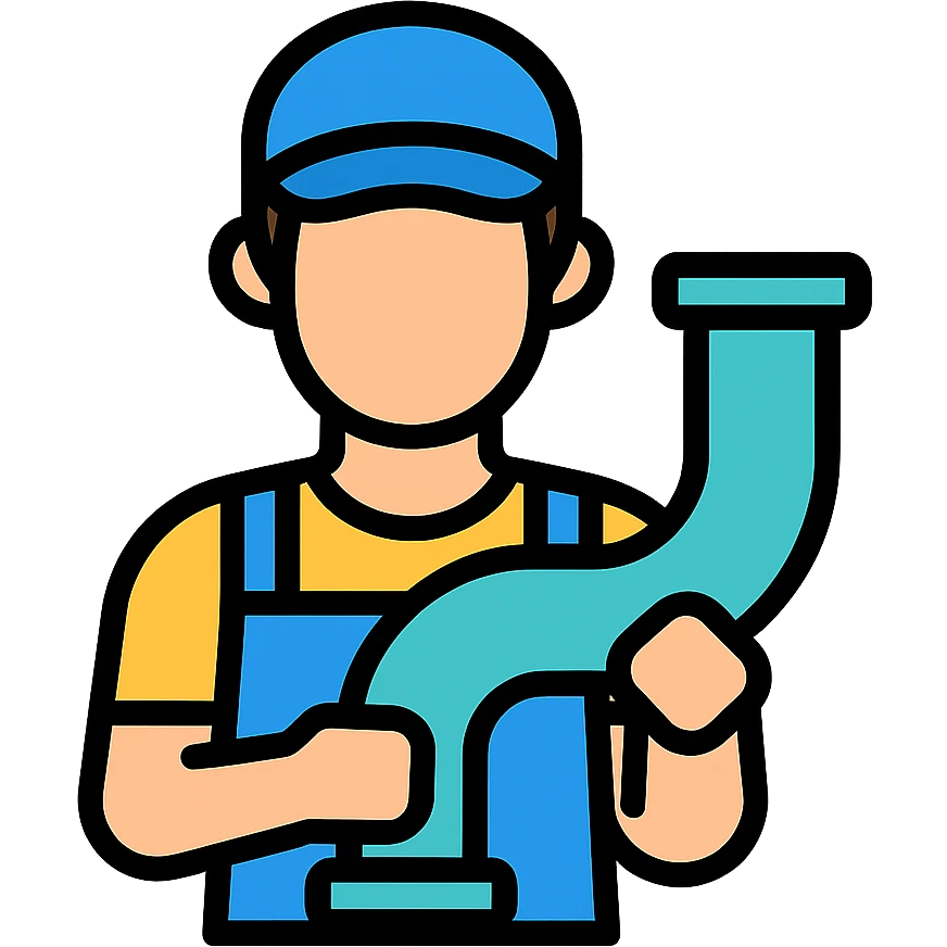 plumber holding a turquoise pipe, clean and professional emoji