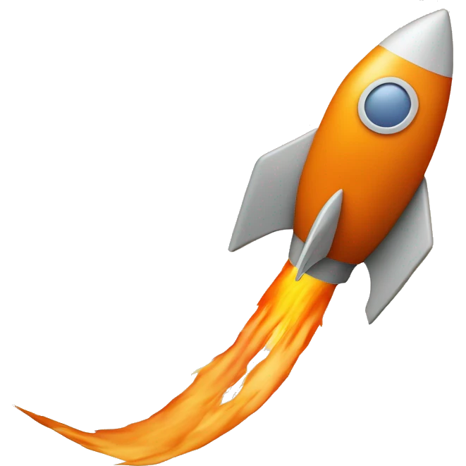 Orange rocket, flying to top-right, on top of a chart and arrows emoji