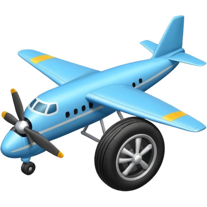 The aircraft's landing gear is one inflated, plump wheel with a strut, black in color, cartoon-style, isometric emoji