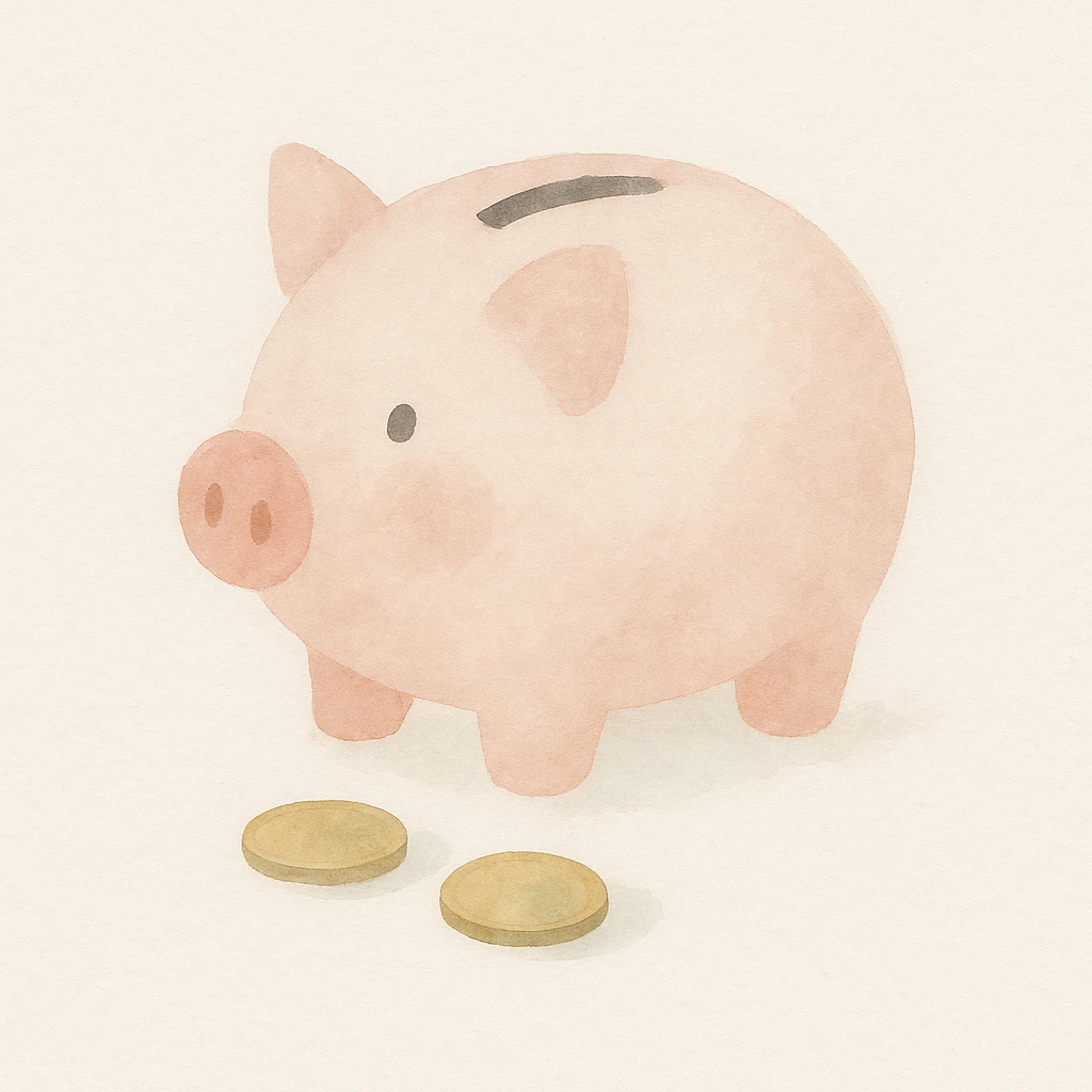 a piggy bank with coins, watercolor art style emoji