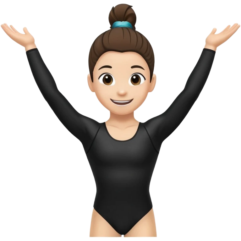 "A gymnast in black outfit with a smile and a look of surprise (normal skin) emoji