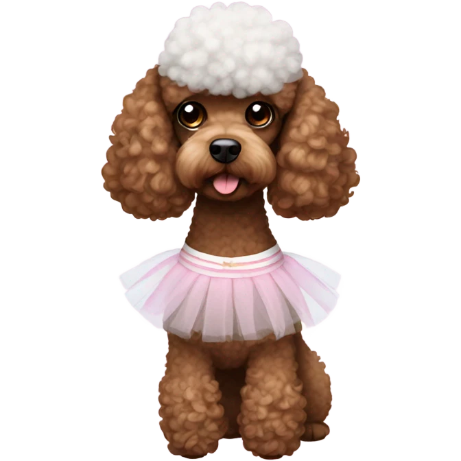 Brown and white poodle with tutu emoji