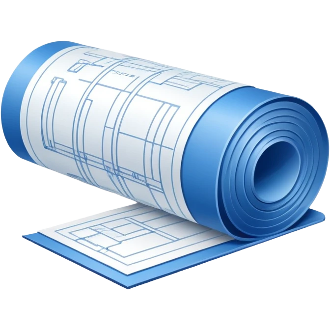 blue blueprint plan with white lines, side view, with one corner rolled up emoji