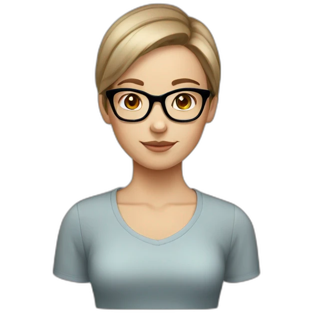 White girl with glasses straight brown mid-short hair emoji