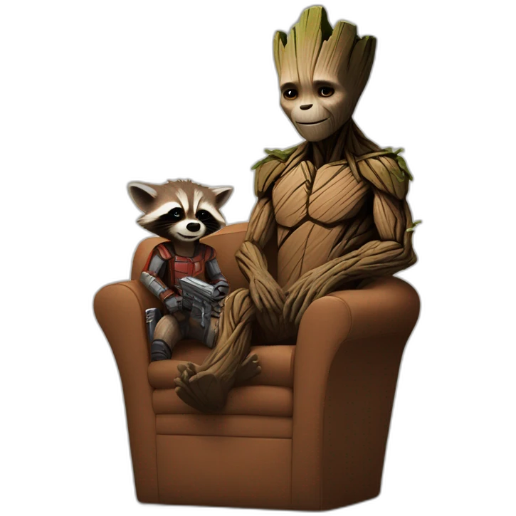 "Groot is sitting with Rocket Raccoon." emoji