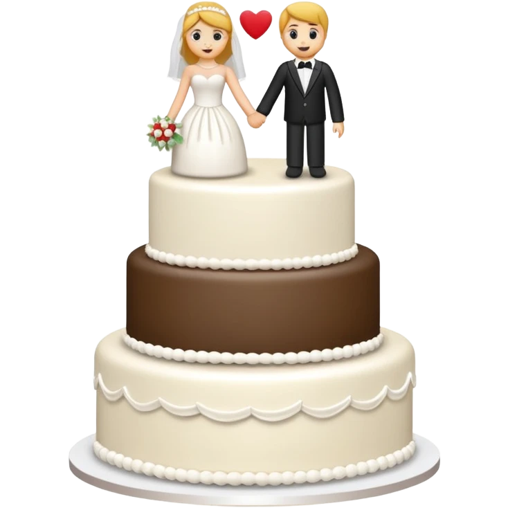 white wedding cake with bride and groom toppers emoji