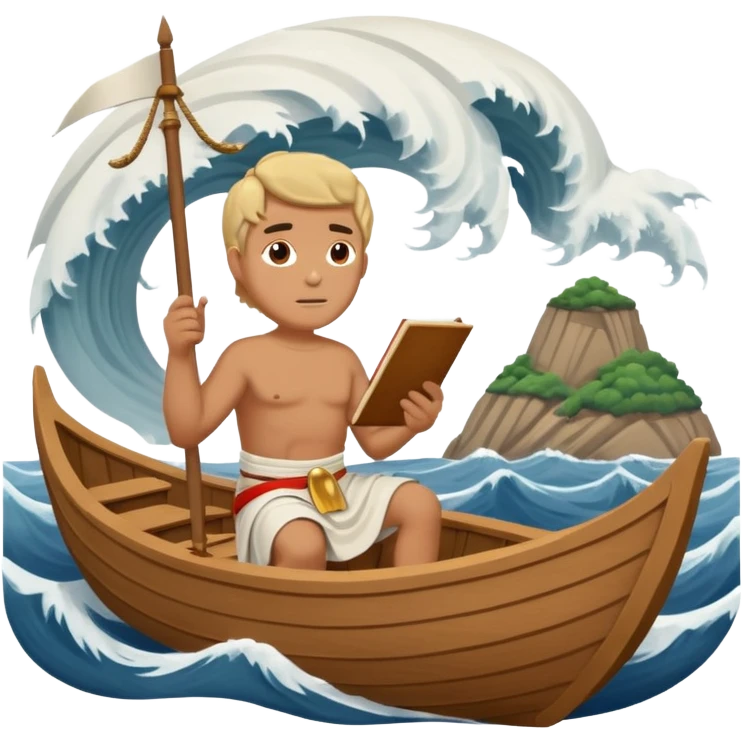 Mans op heuvel aan hetschrijven, terwijl overkant meer varen in midden van storm
In tijd van romein!
EN graag boot in romein tijd, kleine houten boot met 8 personen 
Varen meer, terwijl grote storm en golven emoji