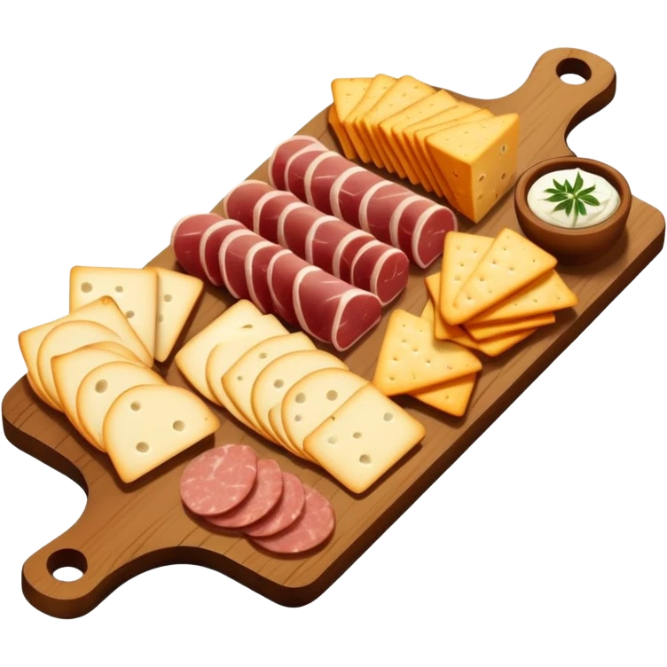 wooden board with sliced meats and cheese wedges emoji