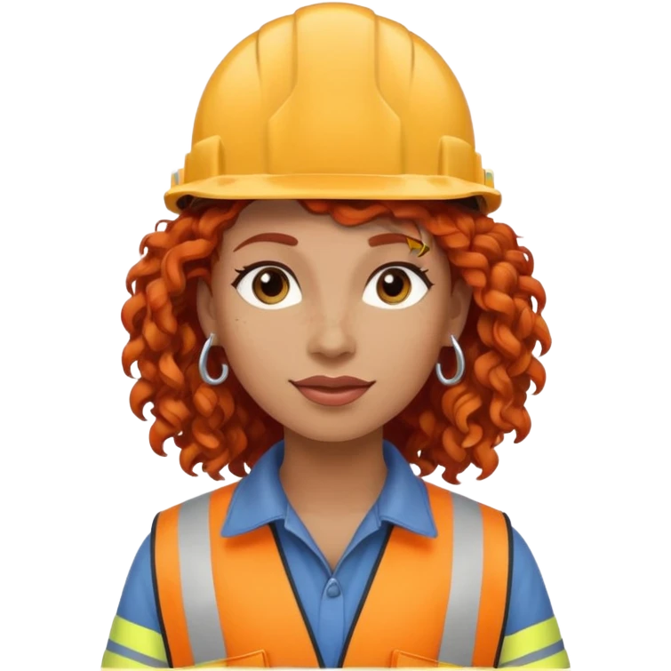 very curly red haired, earringed construction worker emoji