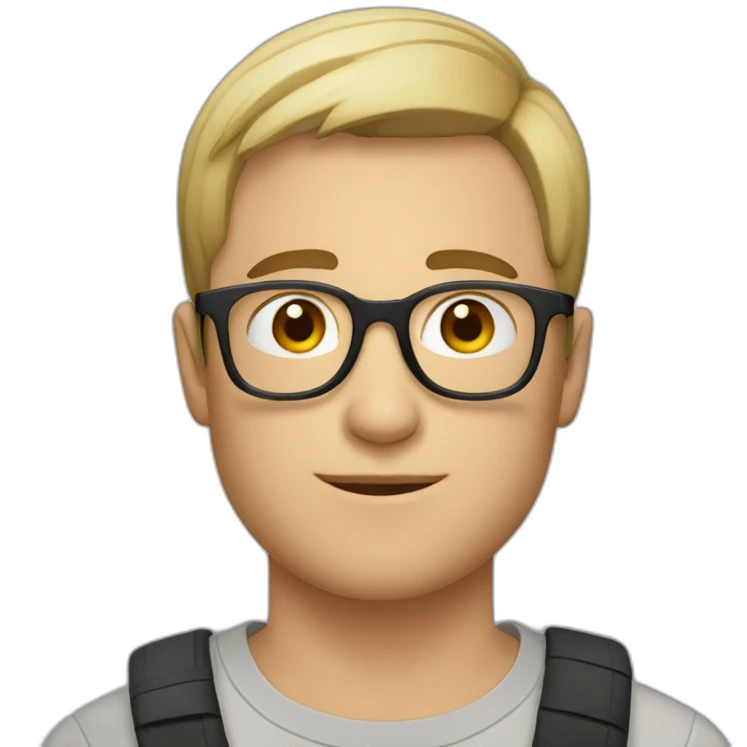 young white man with short straight hair and small beard with rounded glasses emoji