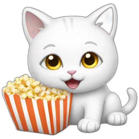 A white cat eating popcorn emoji
