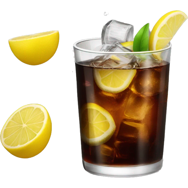 A rum and coke with a lemon on the rim emoji