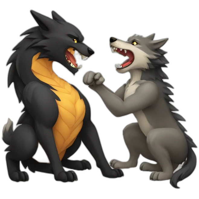 wolf a dragon are fighting emoji
