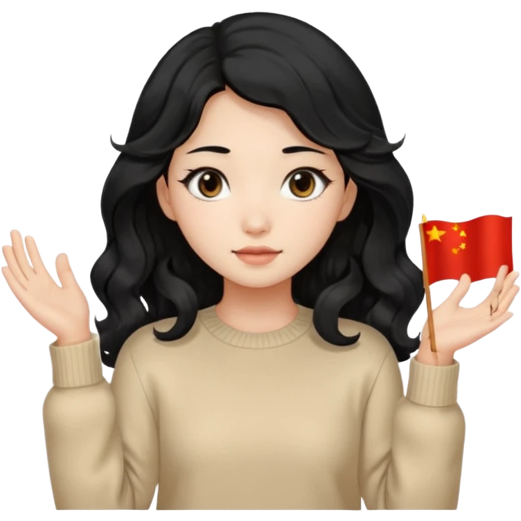 Beautiful girl,Black hair, wavy long hair,Black eyes,Chinese, beige sweater  emoji