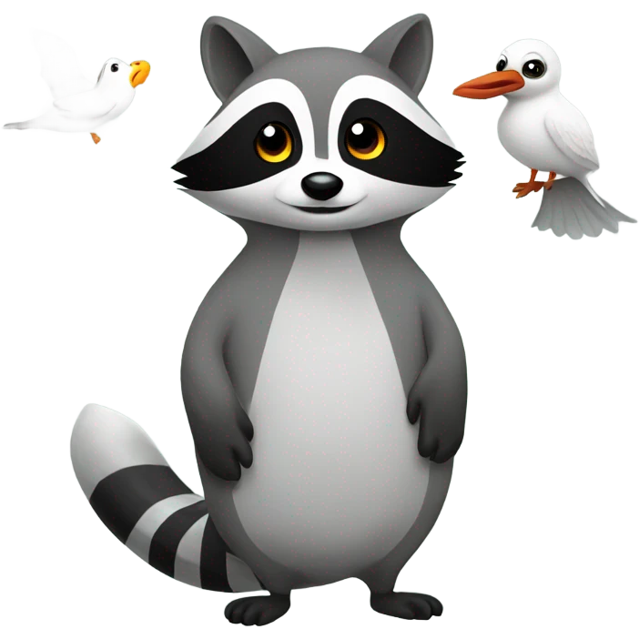 Raccoon in love with a seagull emoji
