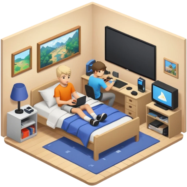 Teenage boy's ultra detailed bedroom interior isometric emoji