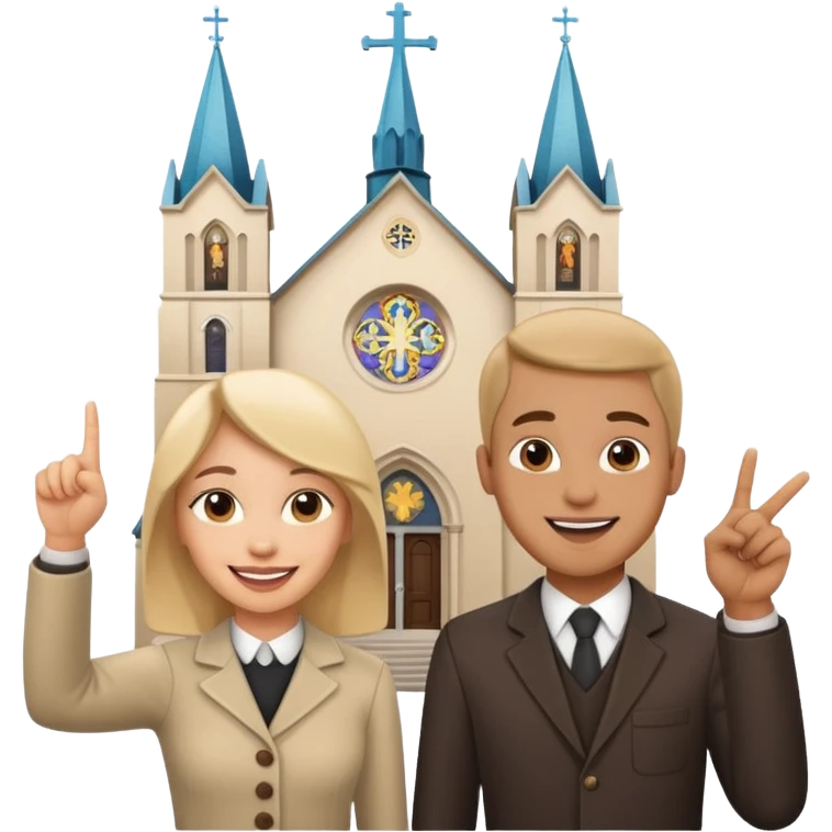 couple pointing to a church in the background emoji
