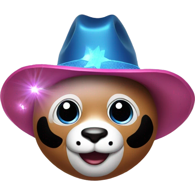 Pink panda with glittery blue eyes and a cowboy hat emoji