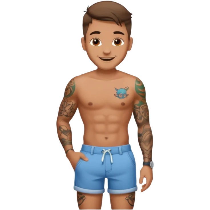 A man in tattoos handsome with flirty smile till legs  emoji