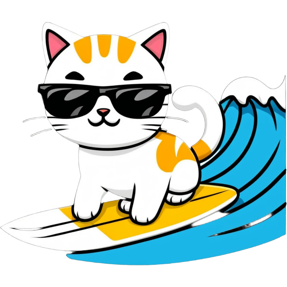 cat with sunglasses surfing a wave emoji