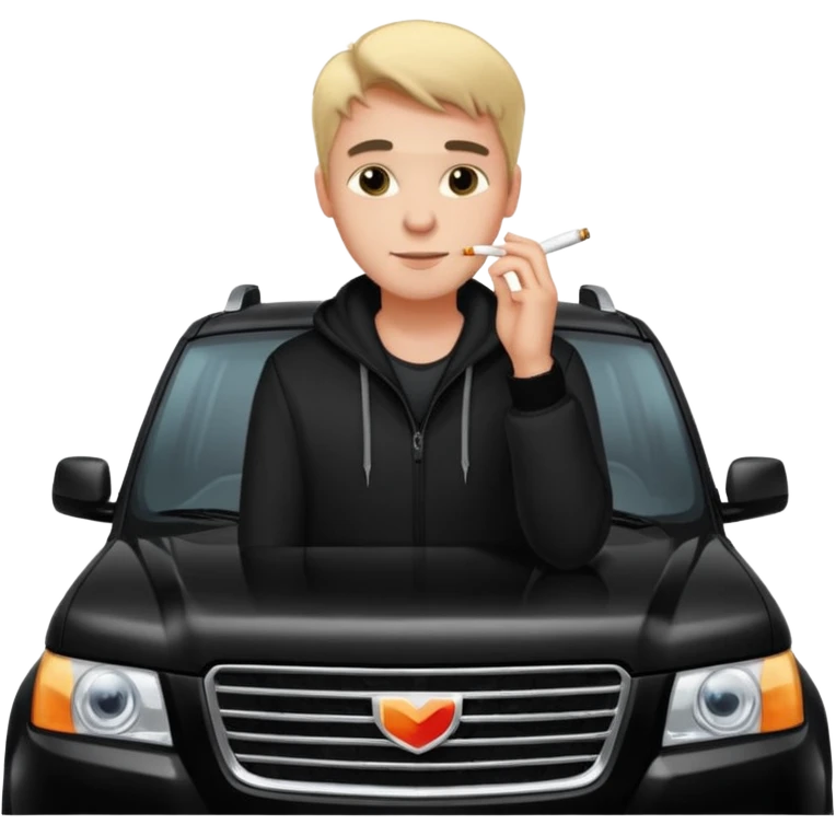 a hansome Leaning on the hood of his black SUV with a cigarette emoji